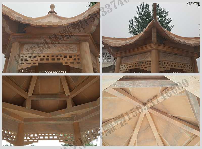 中式大理石涼亭，石雕六角亭子細(xì)節(jié)圖，定制中式景觀涼亭
