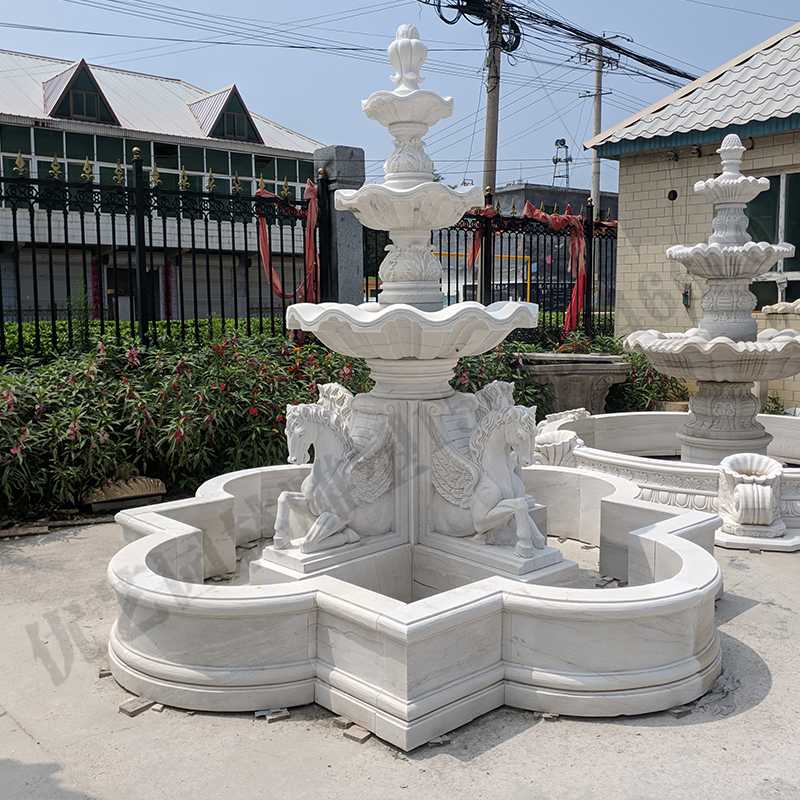 景觀雕塑定制，石雕噴泉廠家，歐式白馬石雕噴泉