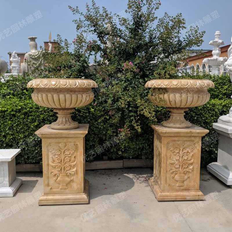 石雕景觀花盆，花園石材花缽